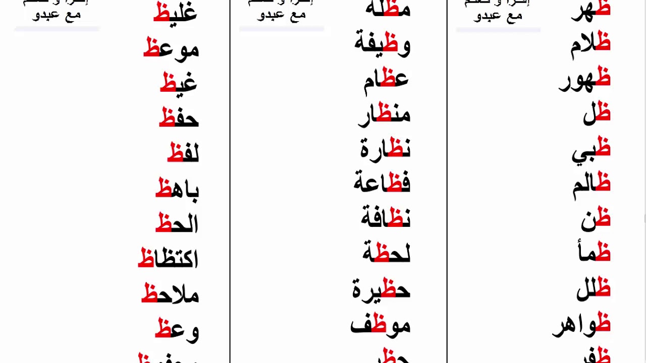 كلمات تنتهي بحرف الظاء “ظ” تعليم الأطفال الحروف العربية